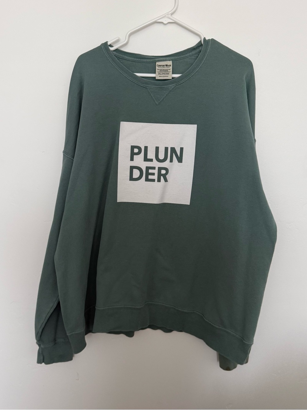 Hanes Green Crewneck Sweatshirt with White Chest Graphic